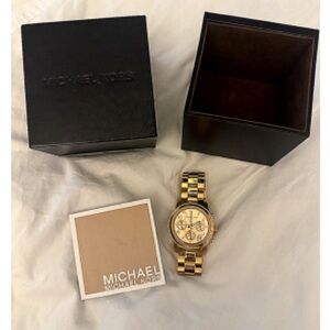 Michael Kors Rose Gold-Tone Womens Chronograph Watch, Small Wrist, with Box